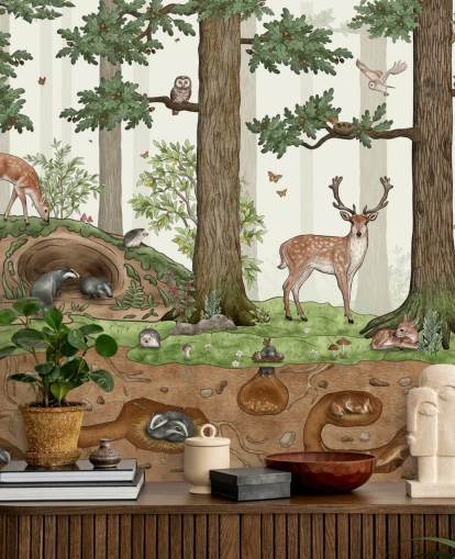 customizable kids wall mural called Animals in the Forest by Kikki Belle for children's bedrooms customizable kids wall mural called Animals in the Forest by Kikki Belle for children's bedrooms