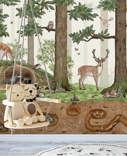 personalisierbares Kinder-Wandbild namens Animals in the Forest von Kikki Belle für Kinderzimmer