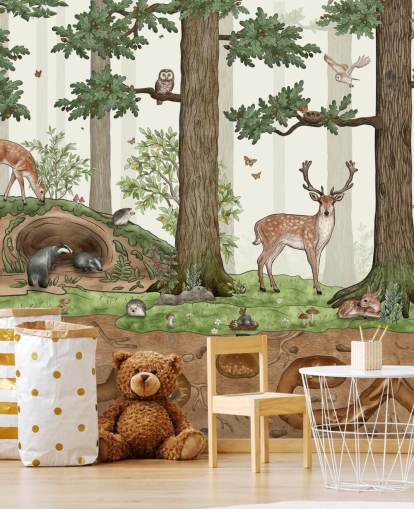 aanpasbare muurschildering voor kinderen genaamd Animals in the Forest van Kikki Belle voor kinderkamers aanpasbare muurschildering voor kinderen genaamd Animals in the Forest van Kikki Belle voor kinderkamers