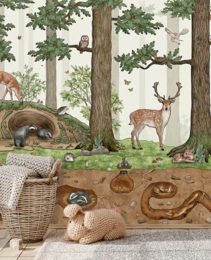 tilpassbart veggmaleri for barn kalt Animals in the Forest av Kikki Belle for barnas soverom