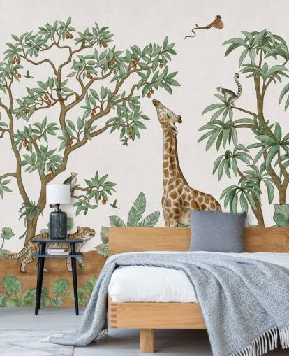 custom kids wall mural called Animals in the Jungle by Kikki Belle for bedrooms and nurseries custom kids wall mural called Animals in the Jungle by Kikki Belle for bedrooms and nurseries