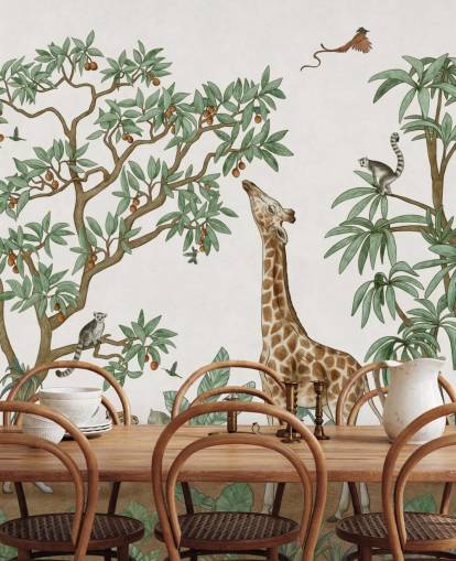 custom kids wall mural called Animals in the Jungle by Kikki Belle for bedrooms and nurseries