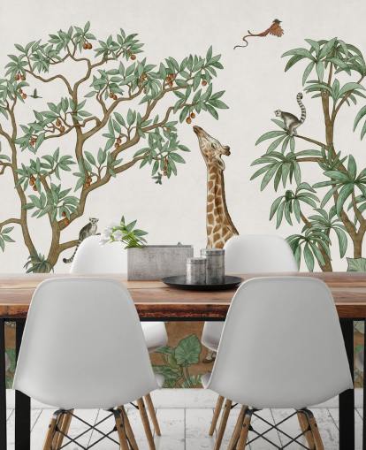 custom kids wall mural called Animals in the Jungle by Kikki Belle for bedrooms and nurseries