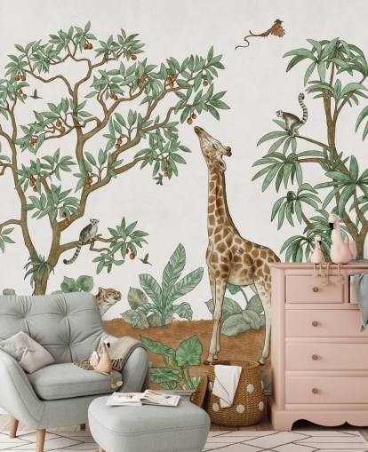 Kikki Bellen mukautettu lasten seinämaalaus nimeltä Animals in the Jungle makuuhuoneisiin ja lastentarhoihin Kikki Bellen mukautettu lasten seinämaalaus nimeltä Animals in the Jungle makuuhuoneisiin ja lastentarhoihin