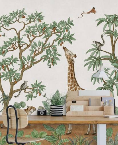 custom kids wall mural called Animals in the Jungle by Kikki Belle for bedrooms and nurseries