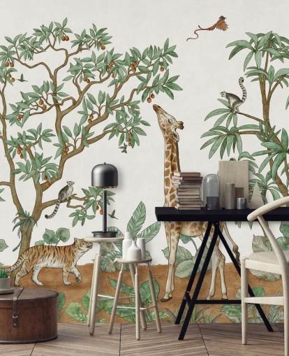 custom kids wall mural called Animals in the Jungle by Kikki Belle for bedrooms and nurseries custom kids wall mural called Animals in the Jungle by Kikki Belle for bedrooms and nurseries