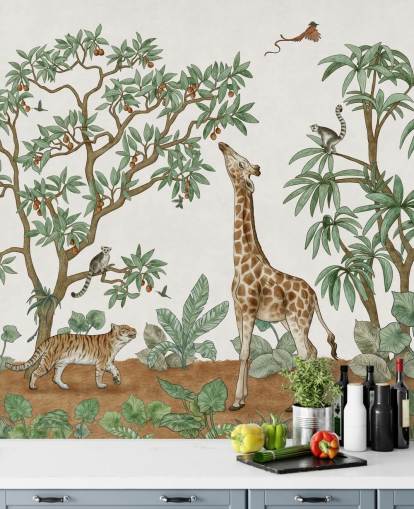 custom kids wall mural called Animals in the Jungle by Kikki Belle for bedrooms and nurseries
