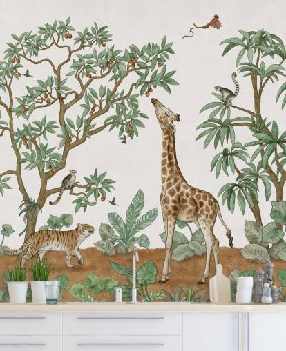 custom kids wall mural called Animals in the Jungle by Kikki Belle for bedrooms and nurseries