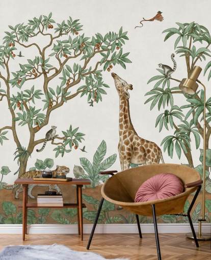 mural de pared infantil personalizado llamado Animals in the Jungle de Kikki Belle para dormitorios y guarderías mural de pared infantil personalizado llamado Animals in the Jungle de Kikki Belle para dormitorios y guarderías