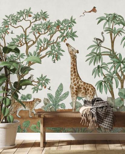 custom kids wall mural called Animals in the Jungle by Kikki Belle for bedrooms and nurseries custom kids wall mural called Animals in the Jungle by Kikki Belle for bedrooms and nurseries