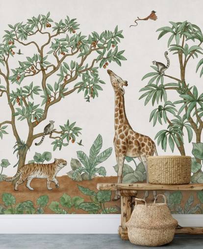 custom kids wall mural called Animals in the Jungle by Kikki Belle for bedrooms and nurseries