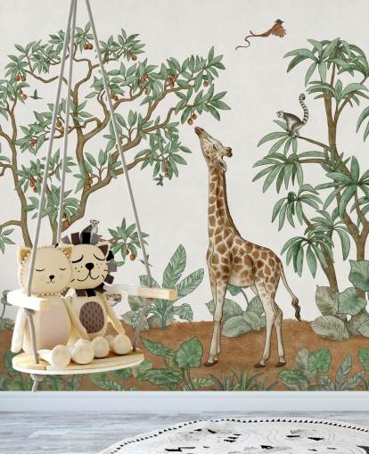 individuelles Wandbild für Kinder namens Animals in the Jungle von Kikki Belle für Schlafzimmer und Kinderzimmer