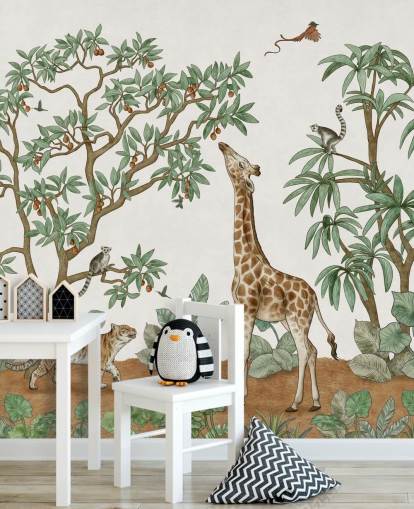 mural de parede infantil personalizado chamado Animals in the Jungle de Kikki Belle para quartos e creches