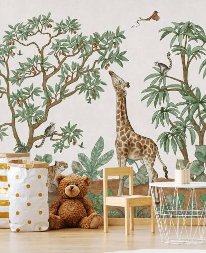 individuelles Wandbild für Kinder namens Animals in the Jungle von Kikki Belle für Schlafzimmer und Kinderzimmer