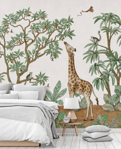 custom kids wall mural called Animals in the Jungle by Kikki Belle for bedrooms and nurseries