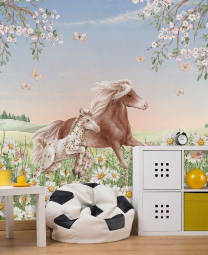 räätälöitävä hevosseinämaalaus nimeltä Happy Horses by Kikki Belle lasten makuuhuoneisiin räätälöitävä hevosseinämaalaus nimeltä Happy Horses by Kikki Belle lasten makuuhuoneisiin