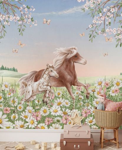 räätälöitävä hevosseinämaalaus nimeltä Happy Horses by Kikki Belle lasten makuuhuoneisiin