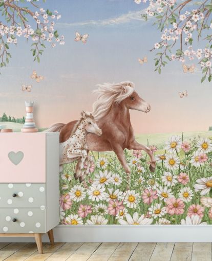 mural de pared de caballo personalizable llamado Happy Horses de Kikki Belle para dormitorios infantiles mural de pared de caballo personalizable llamado Happy Horses de Kikki Belle para dormitorios infantiles