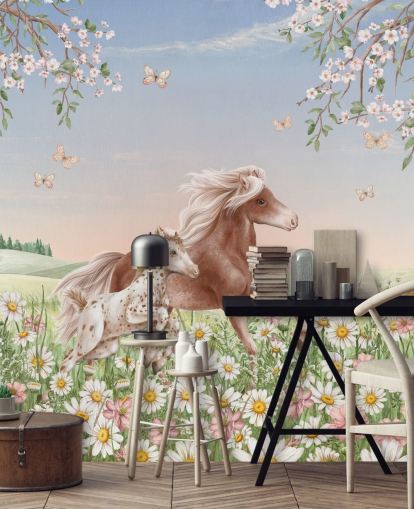 customisable horse wall mural called Happy Horses by Kikki Belle for children's bedrooms customisable horse wall mural called Happy Horses by Kikki Belle for children's bedrooms