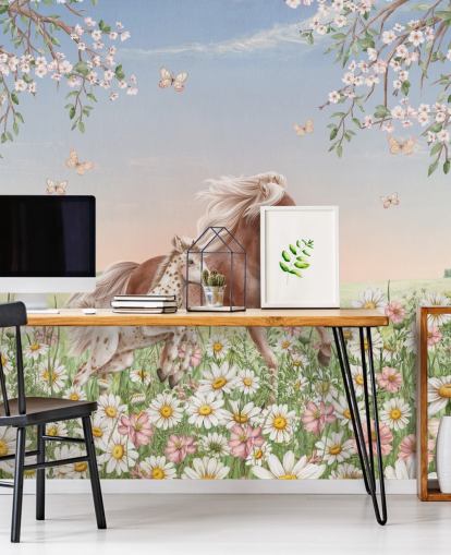 murale da parete personalizzabile con cavalli chiamato Happy Horses di Kikki Belle per camerette per bambini