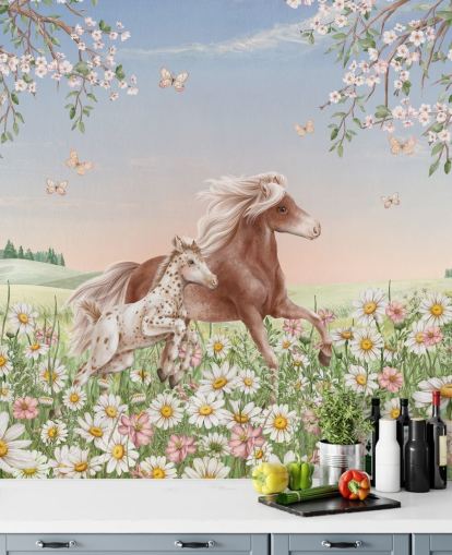 murale da parete personalizzabile con cavalli chiamato Happy Horses di Kikki Belle per camerette per bambini murale da parete personalizzabile con cavalli chiamato Happy Horses di Kikki Belle per camerette per bambini