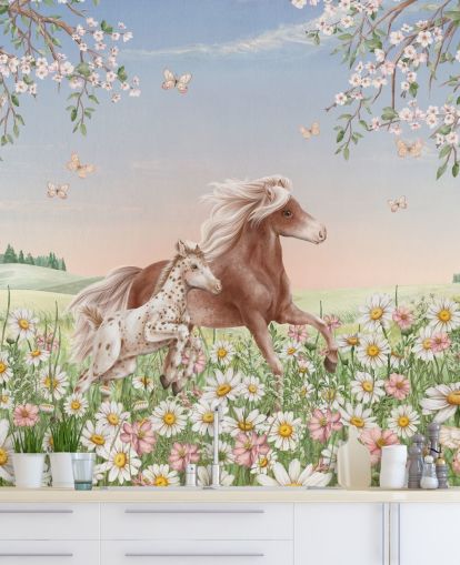 customizable horse wall mural called Happy Horses by Kikki Belle for children's bedrooms