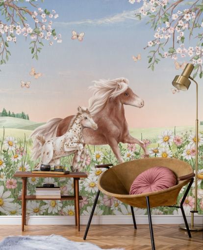 customisable horse wall mural called Happy Horses by Kikki Belle for children's bedrooms