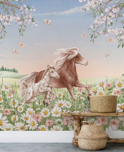 customisable horse wall mural called Happy Horses by Kikki Belle for children's bedrooms