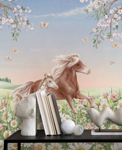 customizable horse wall mural called Happy Horses by Kikki Belle for children's bedrooms