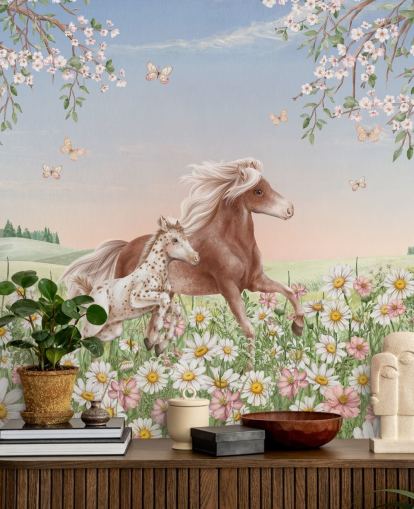 customizable horse wall mural called Happy Horses by Kikki Belle for children's bedrooms