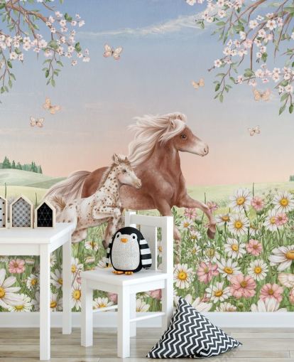 aanpasbare muurschildering voor paarden genaamd Happy Horses van Kikki Belle voor kinderkamers aanpasbare muurschildering voor paarden genaamd Happy Horses van Kikki Belle voor kinderkamers