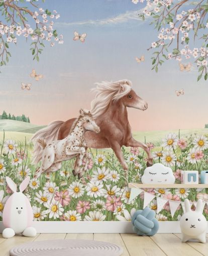 murale da parete personalizzabile con cavalli chiamato Happy Horses di Kikki Belle per camerette per bambini murale da parete personalizzabile con cavalli chiamato Happy Horses di Kikki Belle per camerette per bambini