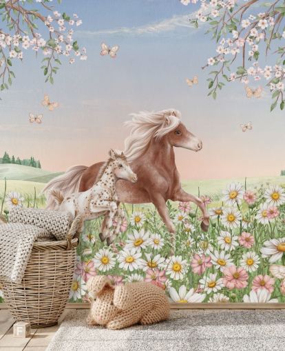 customisable horse wall mural called Happy Horses by Kikki Belle for children's bedrooms
