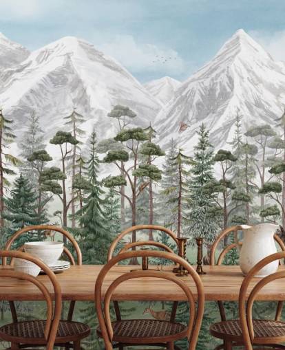 mural de pared infantil personalizable llamado Mountain Forest de Kikki Belle para dormitorios