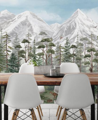 räätälöitävä lasten seinämaalaus nimeltä Mountain Forest by Kikki Belle makuuhuoneisiin