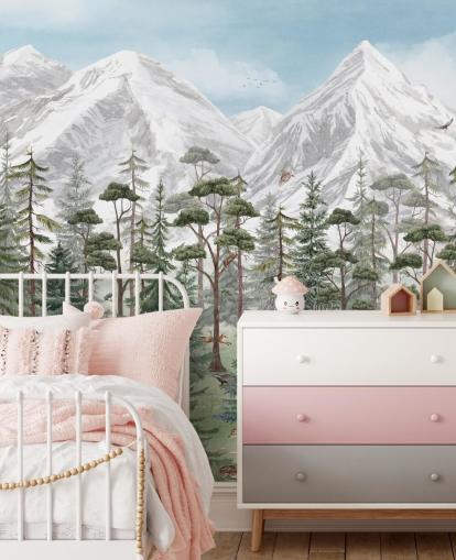 customizable children's wall mural called Mountain Forest by Kikki Belle for bedrooms