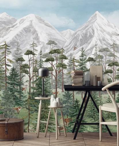 customizable children's wall mural called Mountain Forest by Kikki Belle for bedrooms