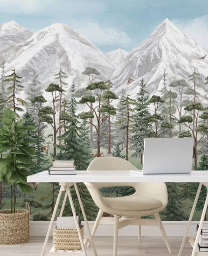 mural de pared infantil personalizable llamado Mountain Forest de Kikki Belle para dormitorios mural de pared infantil personalizable llamado Mountain Forest de Kikki Belle para dormitorios