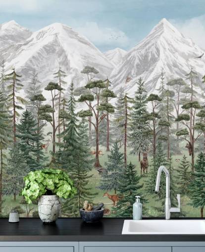 customizable children's wall mural called Mountain Forest by Kikki Belle for bedrooms