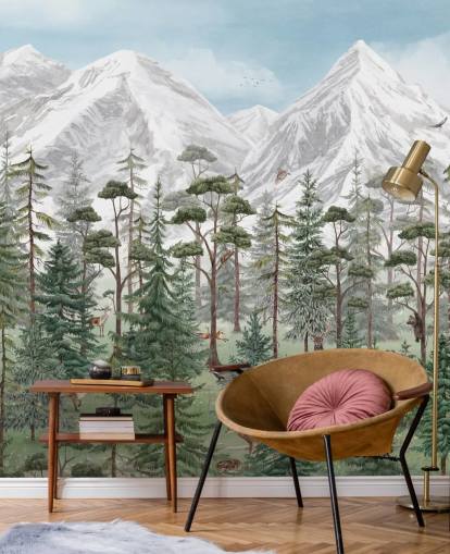 customizable children's wall mural called Mountain Forest by Kikki Belle for bedrooms