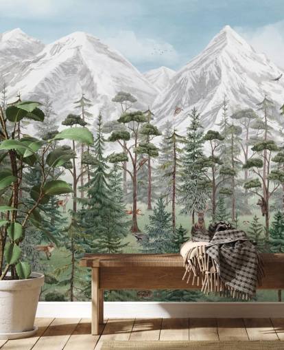 mural de pared infantil personalizable llamado Mountain Forest de Kikki Belle para dormitorios mural de pared infantil personalizable llamado Mountain Forest de Kikki Belle para dormitorios