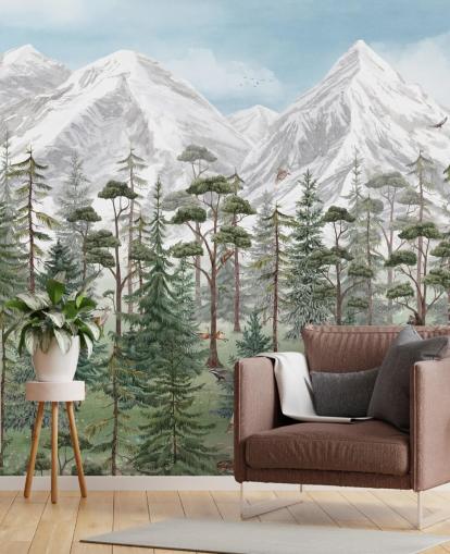 customizable children's wall mural called Mountain Forest by Kikki Belle for bedrooms customizable children's wall mural called Mountain Forest by Kikki Belle for bedrooms