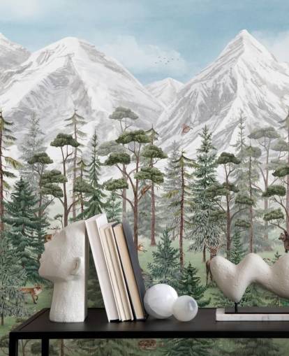 customizable children's wall mural called Mountain Forest by Kikki Belle for bedrooms customizable children's wall mural called Mountain Forest by Kikki Belle for bedrooms