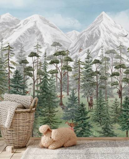 tilpasselig børnevægmaleri kaldet Mountain Forest af Kikki Belle til soveværelser tilpasselig børnevægmaleri kaldet Mountain Forest af Kikki Belle til soveværelser