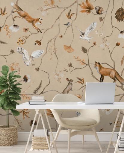 Personalisierbare Wald-Wandtapete für Kinder namens Playful Forest - Beige von Kikki Belle