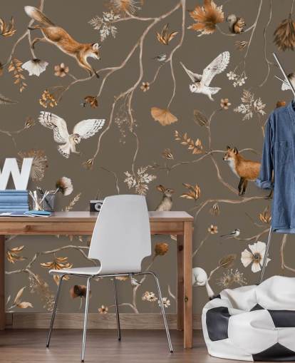 brunt tilpassbart barneskogveggmaleri kalt Playful Forest - Taupe av Kikki Belle brunt tilpassbart barneskogveggmaleri kalt Playful Forest - Taupe av Kikki Belle