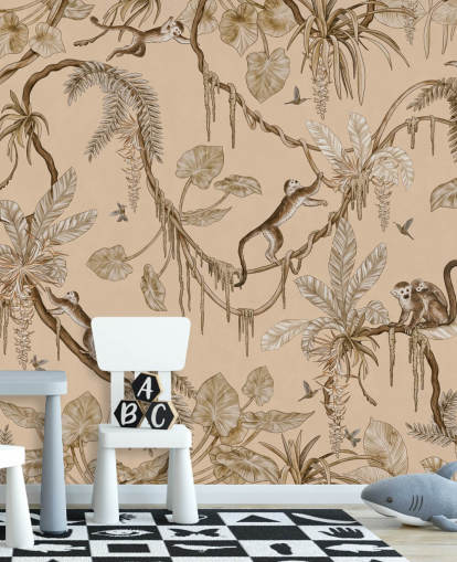 murale beige personalizzabile per la cameretta dei bambini chiamato Playful Monkeys - Vintage Beige by Kikki Belle murale beige personalizzabile per la cameretta dei bambini chiamato Playful Monkeys - Vintage Beige by Kikki Belle