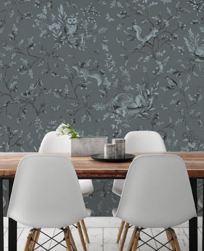 blue custom kids playroom mural called Playful Woods - Monochrome Blue by Kikki Belle