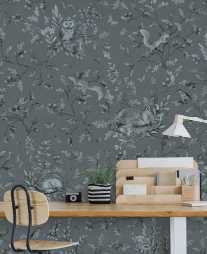 blue custom kids playroom mural called Playful Woods - Monochrome Blue by Kikki Belle