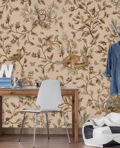 peinture murale beige personnalisable pour chambre d'enfant appelée Playful Woods - Vintage Beige de Kikki Belle peinture murale beige personnalisable pour chambre d'enfant appelée Playful Woods - Vintage Beige de Kikki Belle